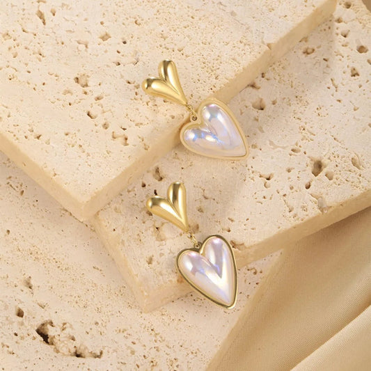 Heart - Shaped Pearl Drop Earrings - NORIVE
