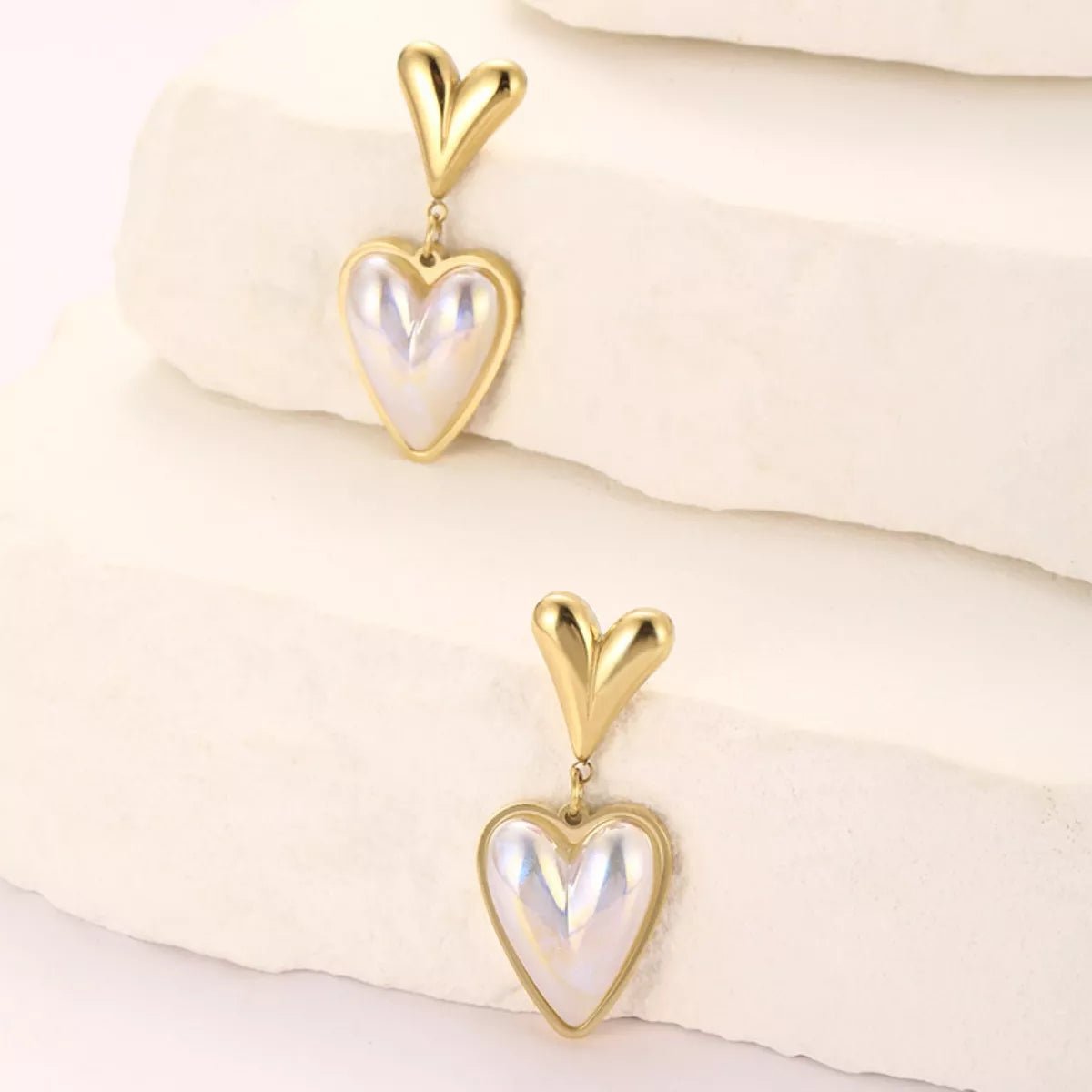 Heart - Shaped Pearl Drop Earrings - NORIVE