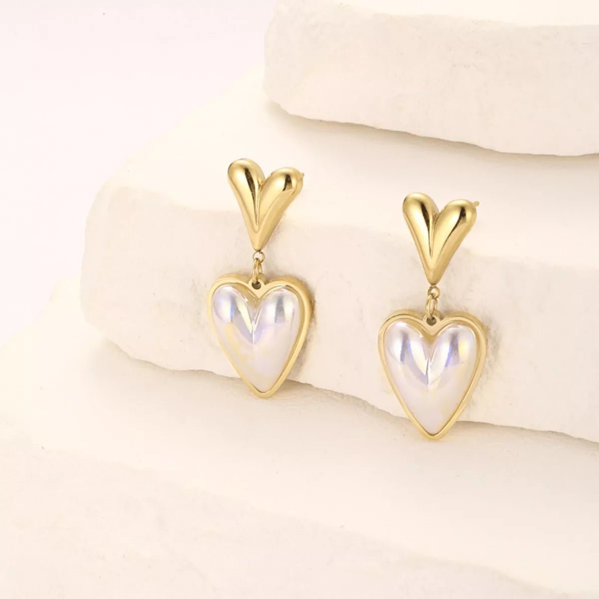 Heart - Shaped Pearl Drop Earrings - NORIVE