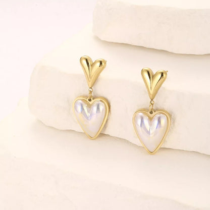 Heart - Shaped Pearl Drop Earrings - NORIVE