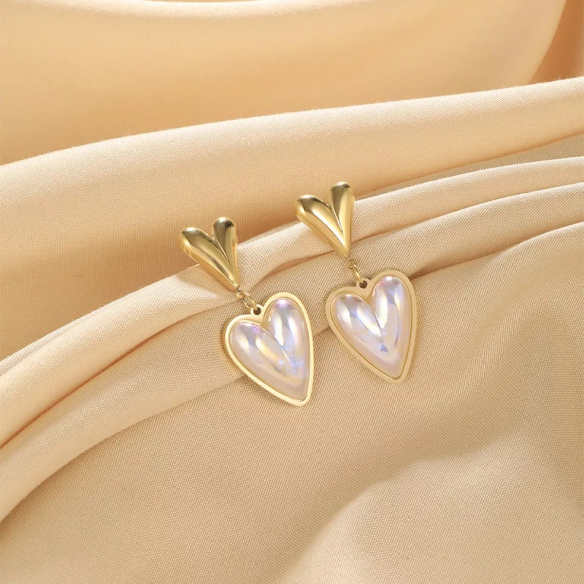 Heart - Shaped Pearl Drop Earrings - NORIVE