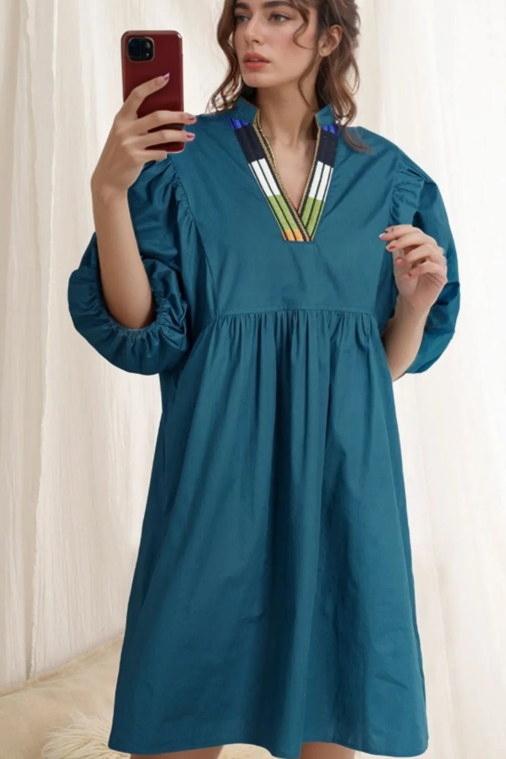Loose Fit Puff Sleeve Mini Dress - NORIVE
