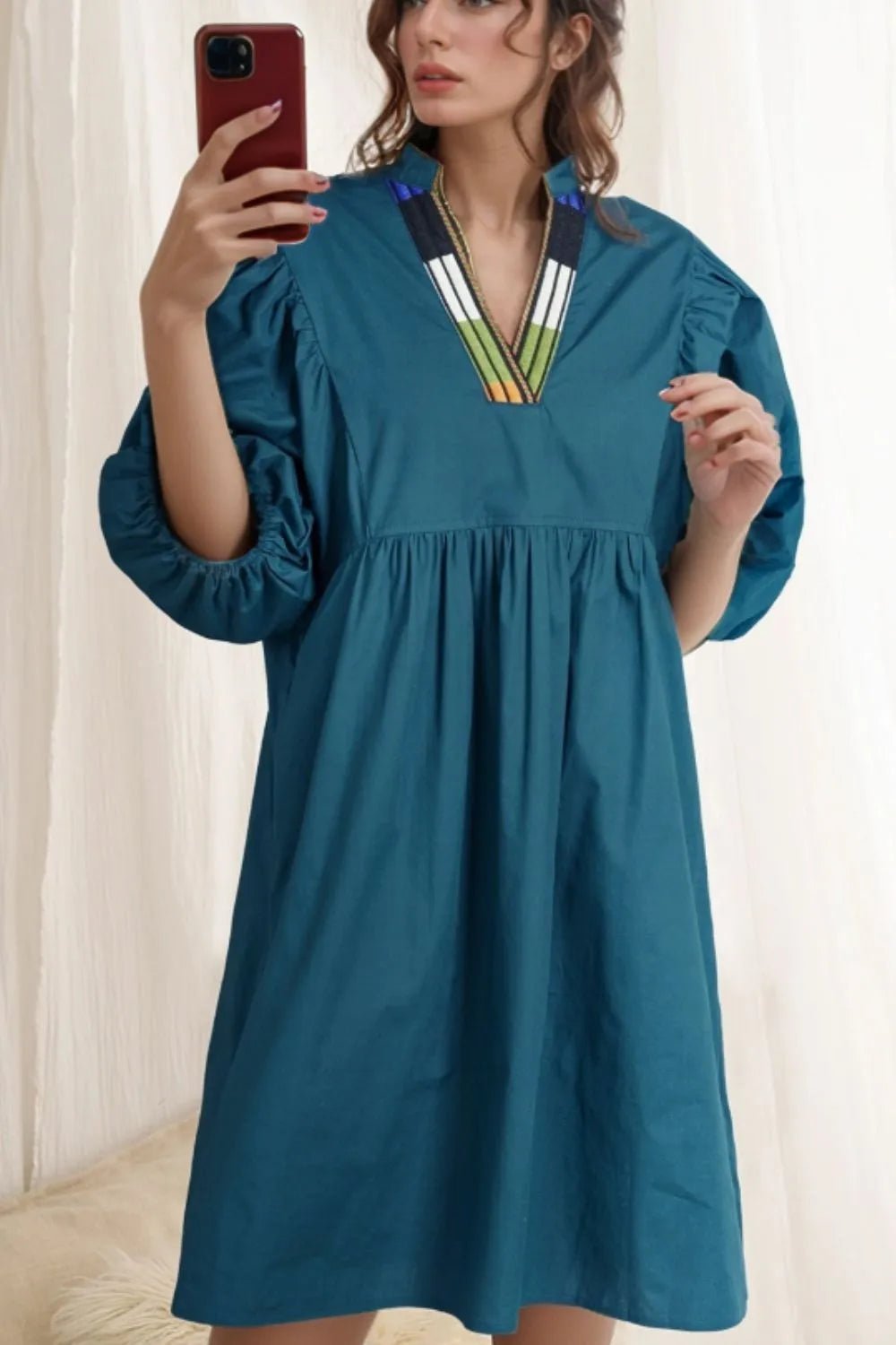 Loose Fit Puff Sleeve Mini Dress - NORIVE