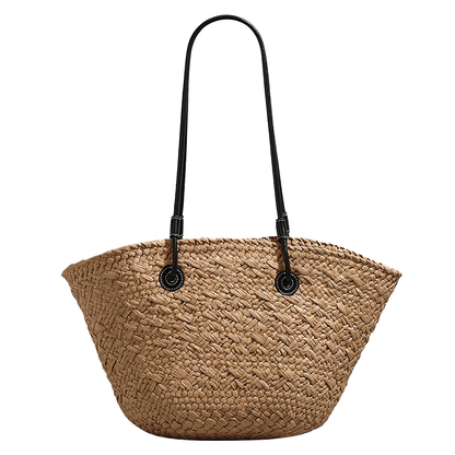 Norive Coastal Straw Tote | Woven Beach Bag with Leather Handles - NORIVE