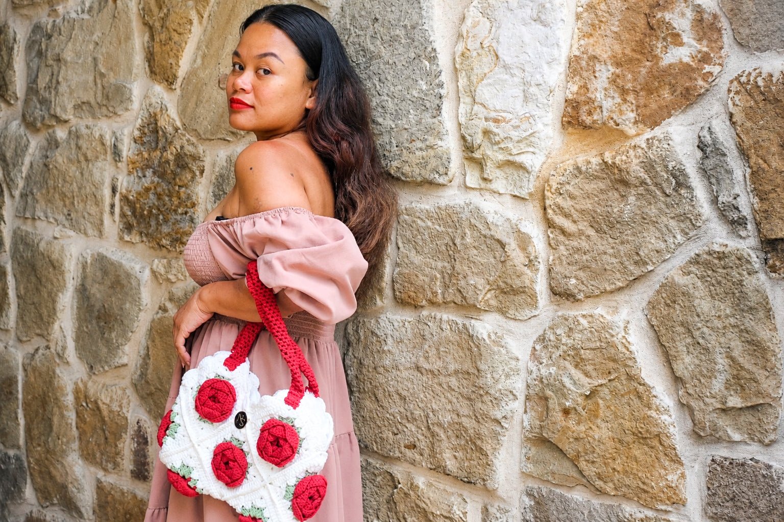 Norive Crochet Rose Tote – Handmade Floral Wool Bag with Top Handles - NORIVE