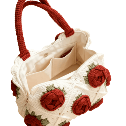 Norive Crochet Rose Tote – Handmade Floral Wool Bag with Top Handles - NORIVE