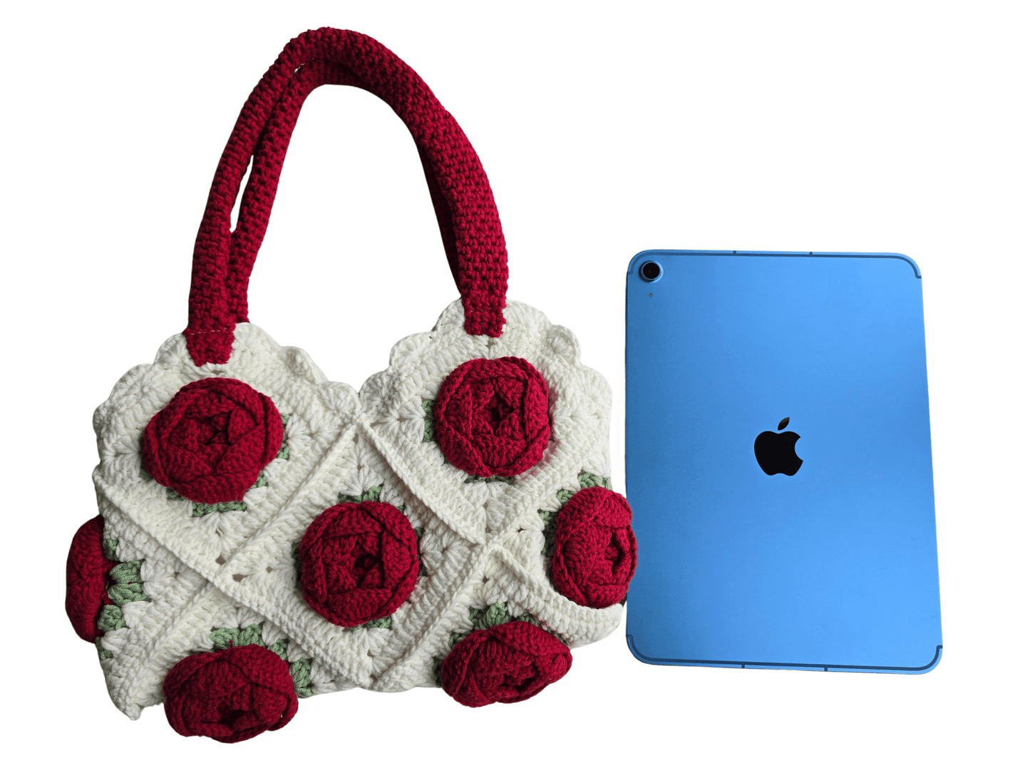 Norive Crochet Rose Tote – Handmade Floral Wool Bag with Top Handles - NORIVE