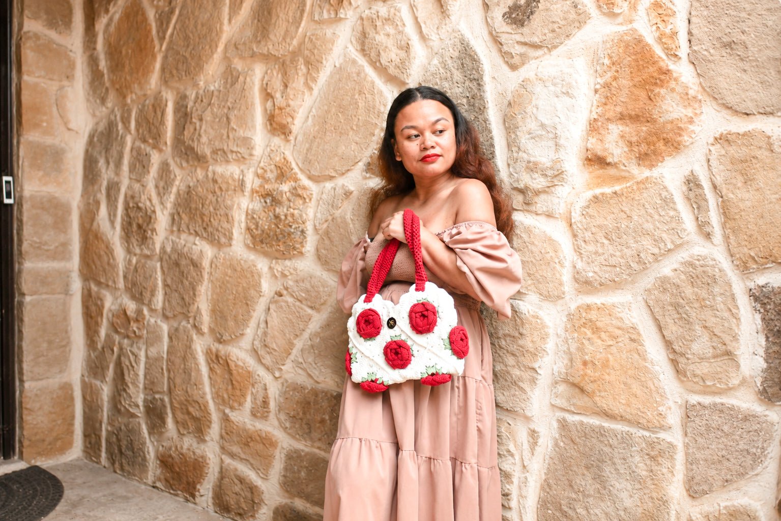 Norive Crochet Rose Tote – Handmade Floral Wool Bag with Top Handles - NORIVE