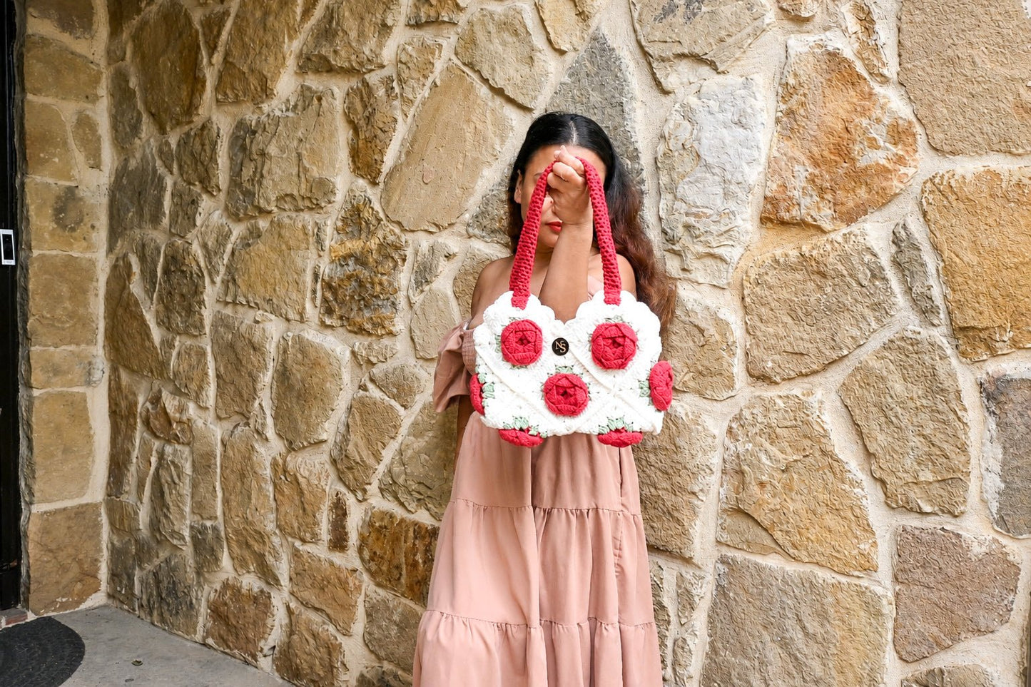 Norive Crochet Rose Tote – Handmade Floral Wool Bag with Top Handles - NORIVE