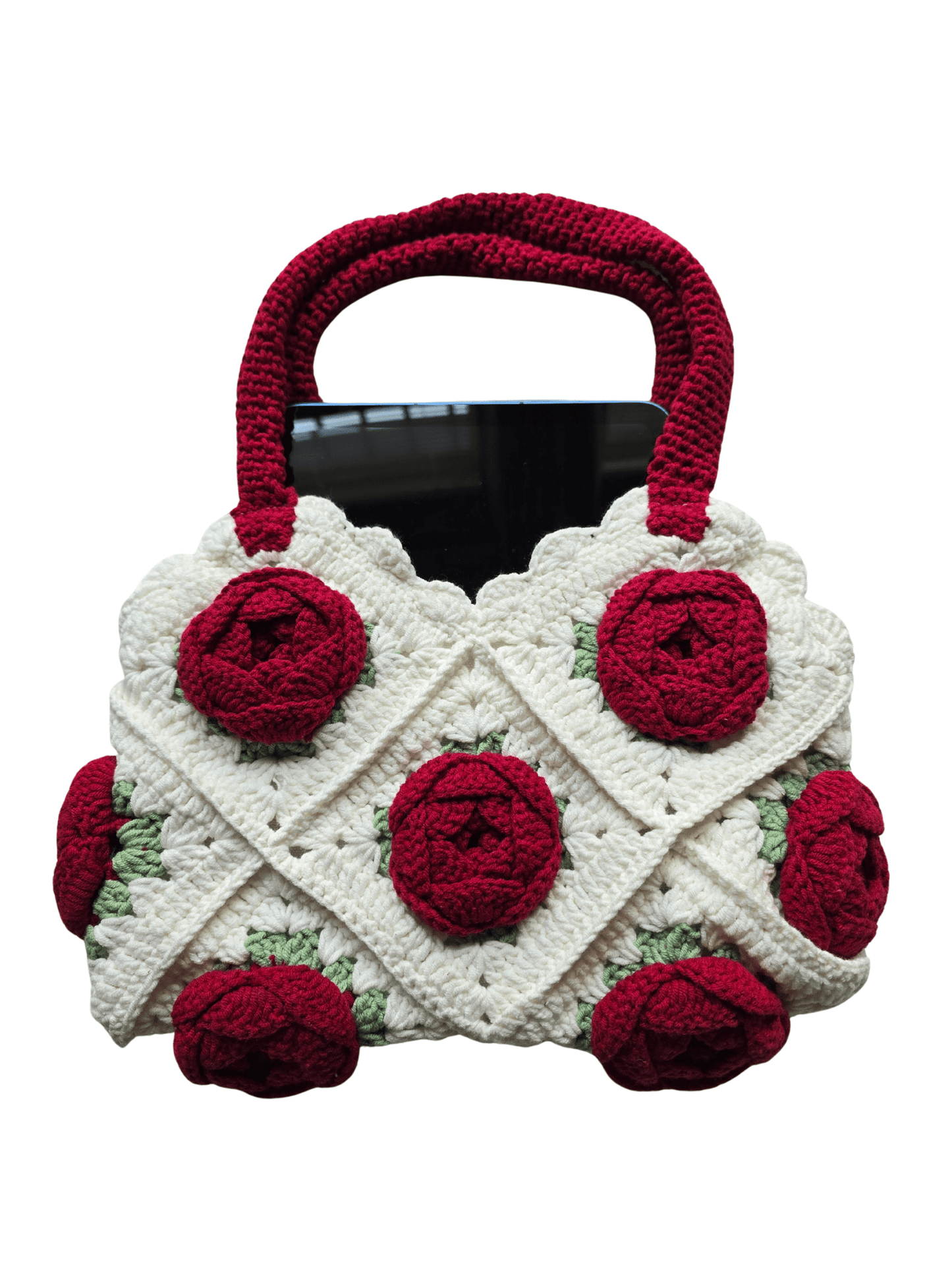 Norive Crochet Rose Tote – Handmade Floral Wool Bag with Top Handles - NORIVE