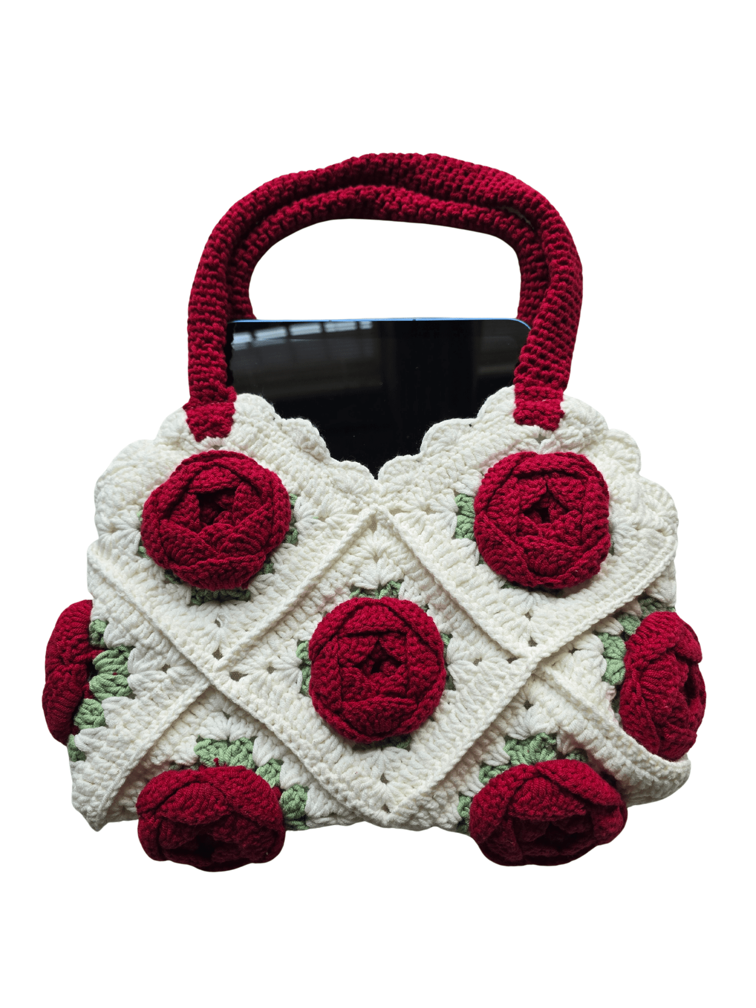 Norive Crochet Rose Tote – Handmade Floral Wool Bag with Top Handles - NORIVE