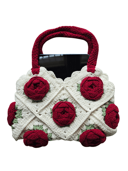 Norive Crochet Rose Tote – Handmade Floral Wool Bag with Top Handles - NORIVE