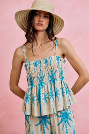 NORIVE Palm Tree Smocked Bodice Adjustable Cami Top
