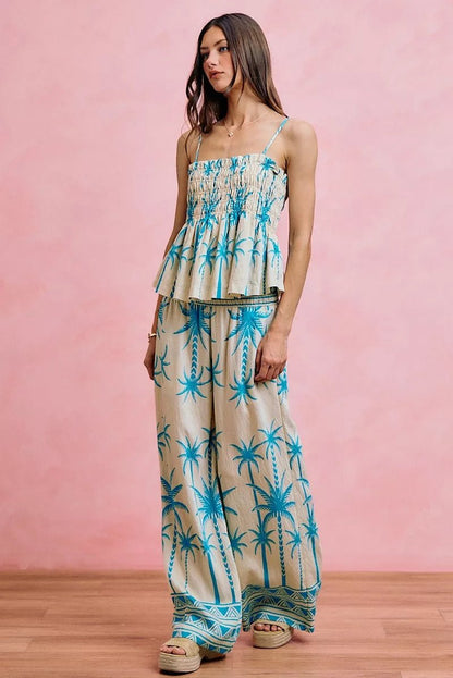 NORIVE Palm Tree Smocked Bodice Adjustable Cami Top - NORIVE