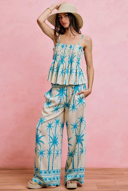 NORIVE Palm Tree Smocked Bodice Adjustable Cami Top - NORIVE