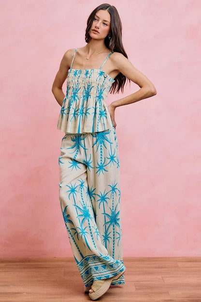NORIVE Palm Tree Smocked Bodice Adjustable Cami Top - NORIVE