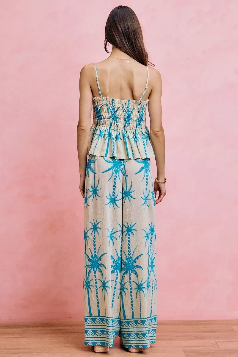 NORIVE Palm Tree Smocked Bodice Adjustable Cami Top - NORIVE
