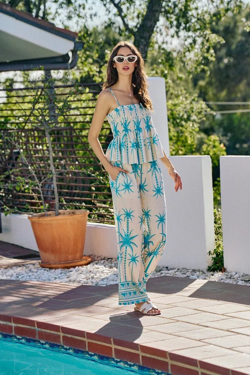 NORIVE Palm Tree Smocked Bodice Adjustable Cami Top - NORIVE
