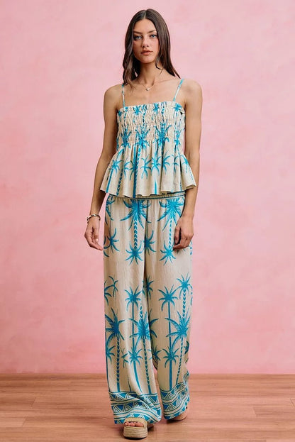 NORIVE Palm Tree Smocked Bodice Adjustable Cami Top - NORIVE