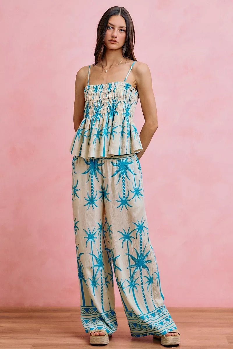 NORIVE Palm Tree Smocked Bodice Adjustable Cami Top - NORIVE