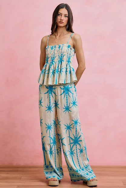 NORIVE Palm Tree Smocked Bodice Adjustable Cami Top - NORIVE