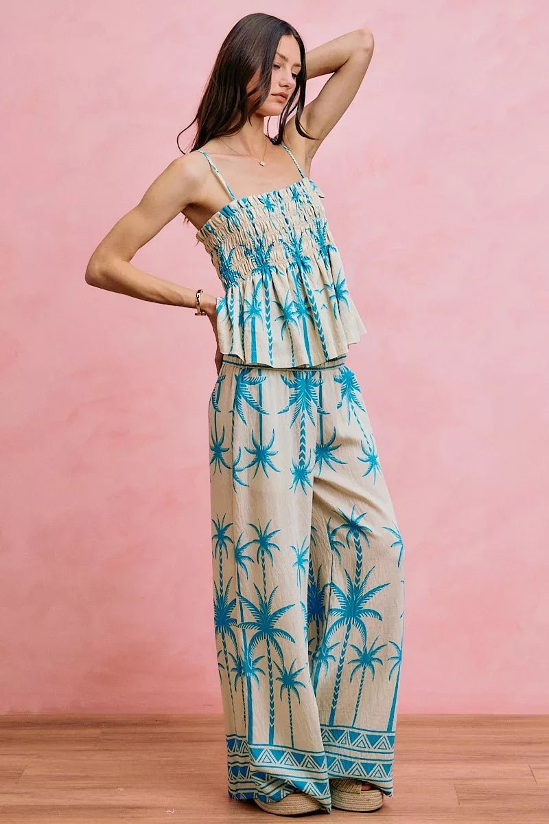 NORIVE Palm Tree Smocked Bodice Adjustable Cami Top - NORIVE