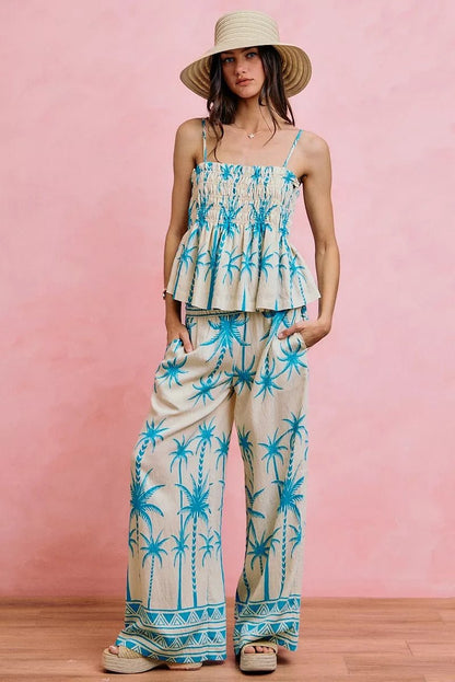 NORIVE Palm Tree Smocked Bodice Adjustable Cami Top - NORIVE