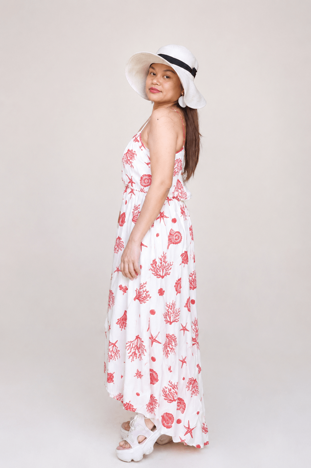 NORIVE Shell Print Tiered Lined Midi Cami Dress With Belt - NORIVE