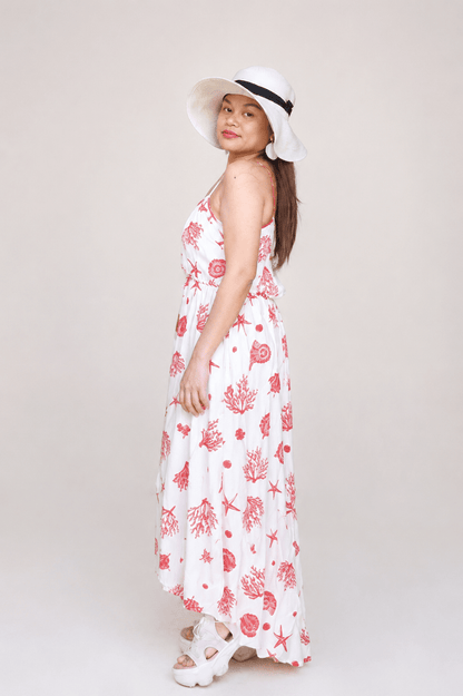 NORIVE Shell Print Tiered Lined Midi Cami Dress With Belt - NORIVE