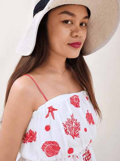 NORIVE Shell Print Tiered Lined Midi Cami Dress With Belt - NORIVE