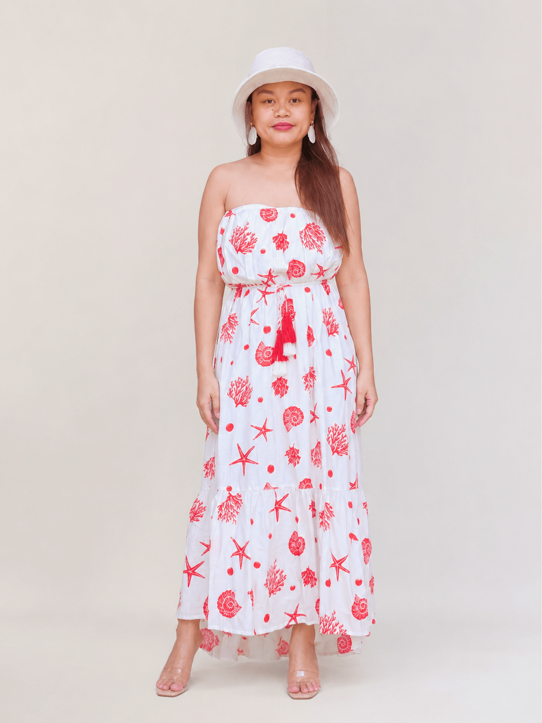 NORIVE Shell Print Tiered Lined Midi Cami Dress With Belt - NORIVE