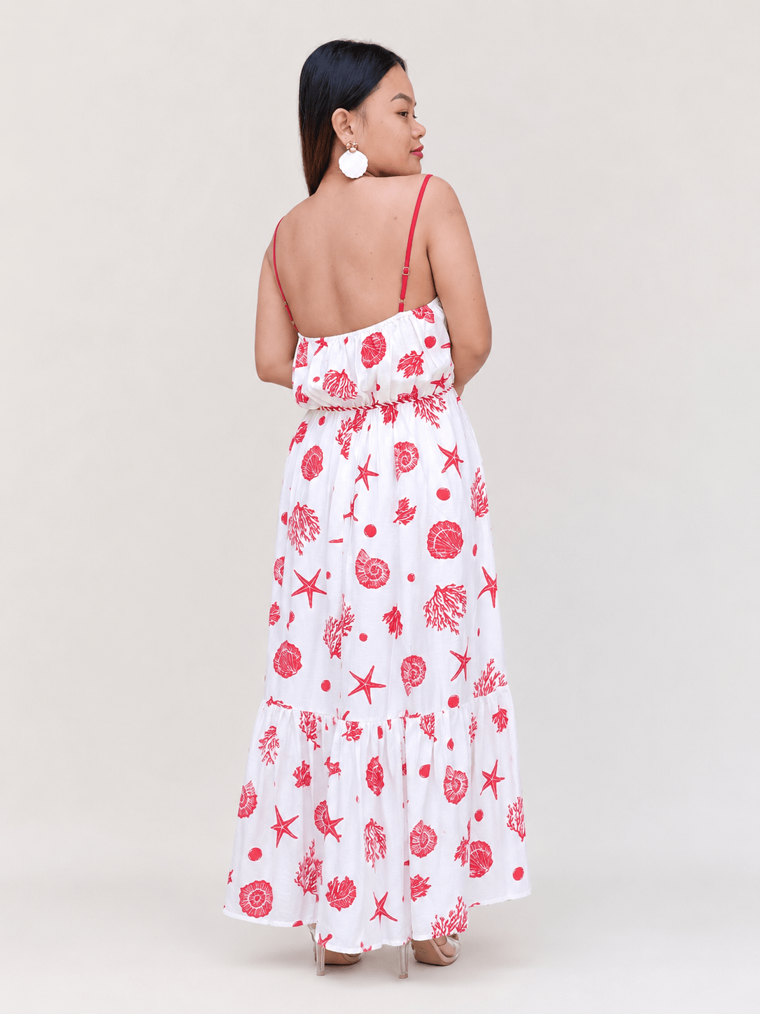 NORIVE Shell Print Tiered Lined Midi Cami Dress With Belt - NORIVE