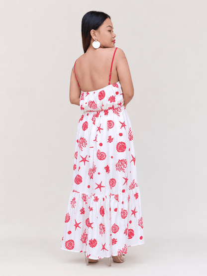 NORIVE Shell Print Tiered Lined Midi Cami Dress With Belt - NORIVE