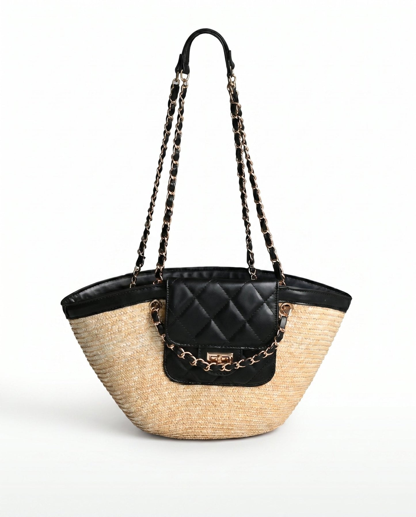 NORIVE Small Woven Straw Beach Bag for Women – Boho Quilted Mini Pouch Chain Strap Shoulder Tote Handbag Summer Vacation - NORIVE