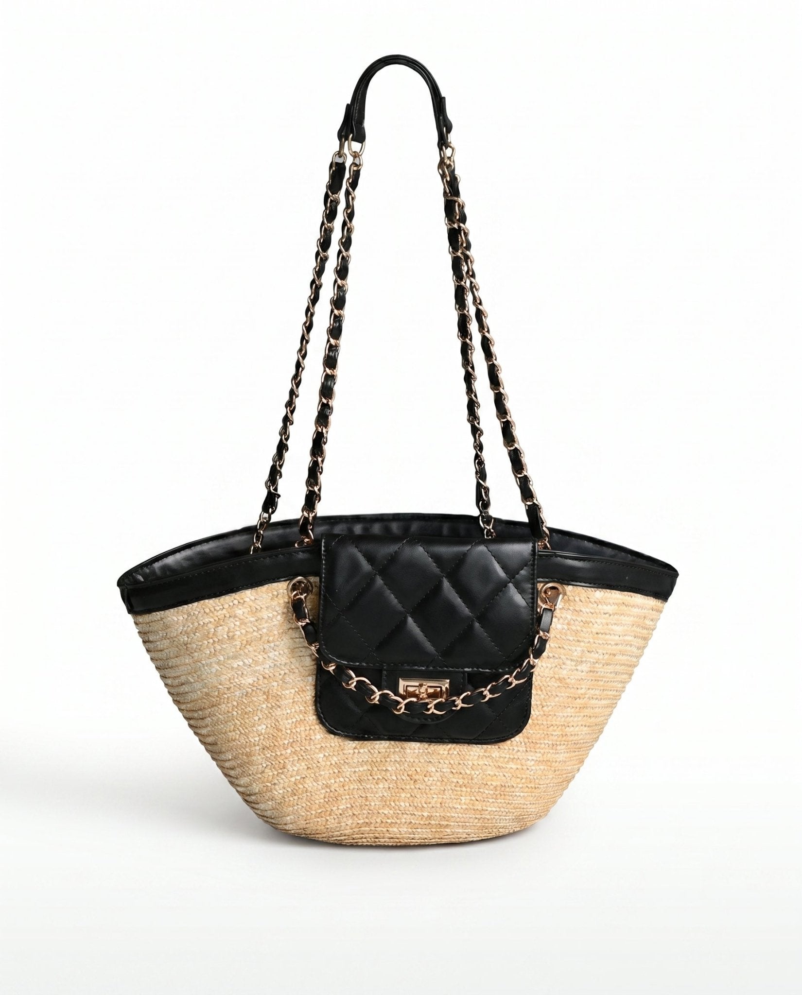 NORIVE Small Woven Straw Beach Bag for Women – Boho Quilted Mini Pouch Chain Strap Shoulder Tote Handbag Summer Vacation - NORIVE