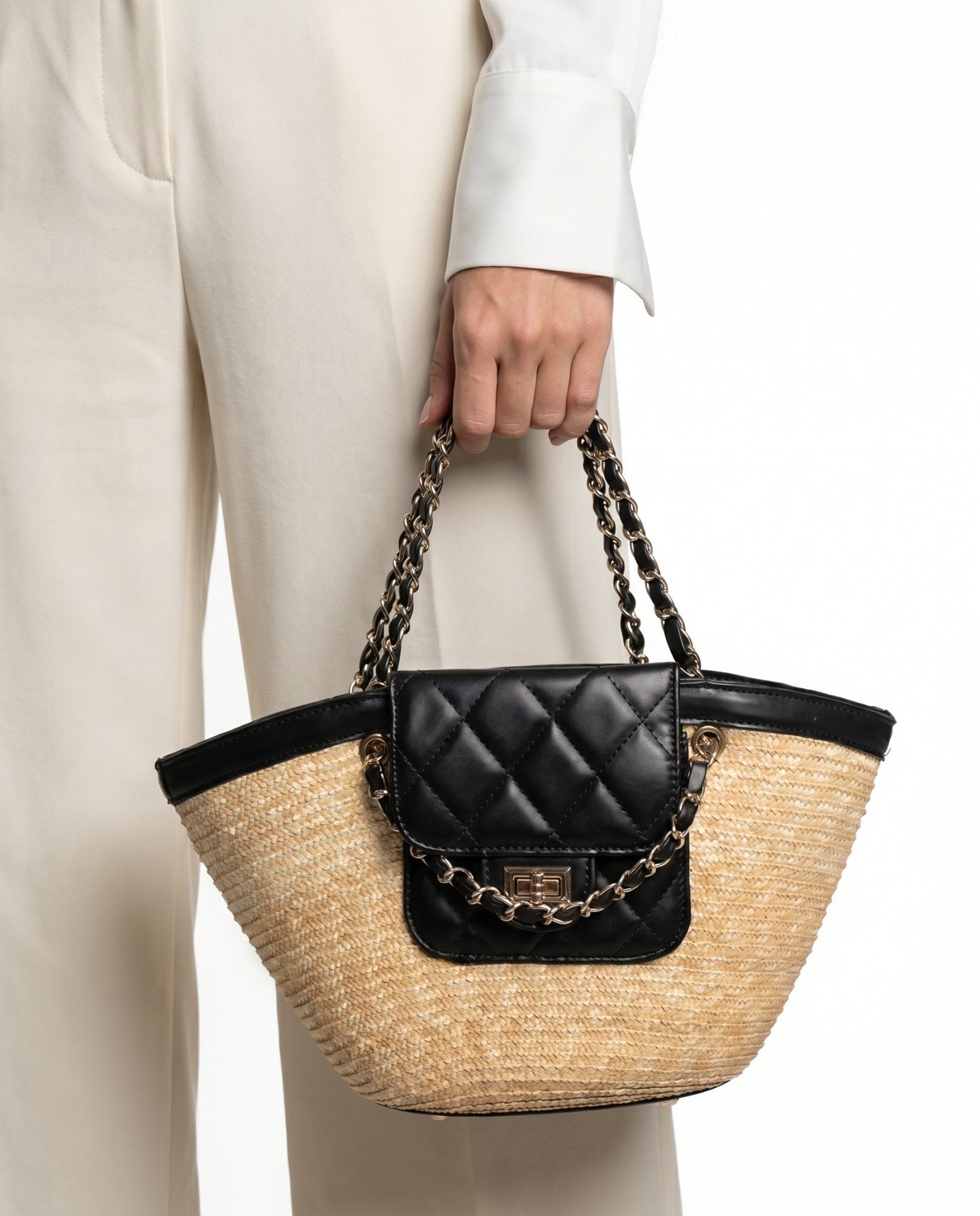 NORIVE Small Woven Straw Beach Bag for Women – Boho Quilted Mini Pouch Chain Strap Shoulder Tote Handbag Summer Vacation - NORIVE
