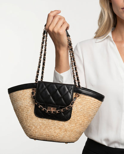 NORIVE Small Woven Straw Beach Bag for Women – Boho Quilted Mini Pouch Chain Strap Shoulder Tote Handbag Summer Vacation - NORIVE