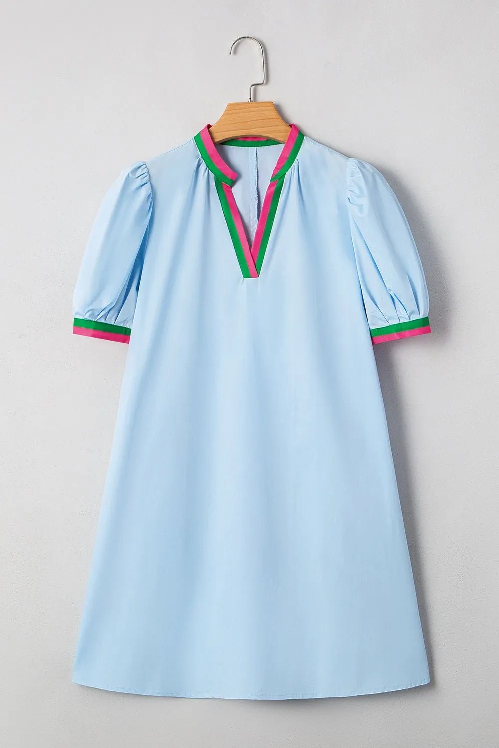 Notched Puff Sleeve Swing Dress - NORIVE