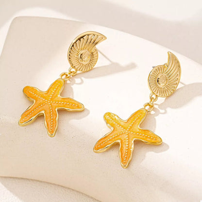 Ocean Shell Starfish Drop Earrings - NORIVE