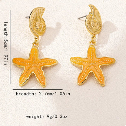 Ocean Shell Starfish Drop Earrings - NORIVE