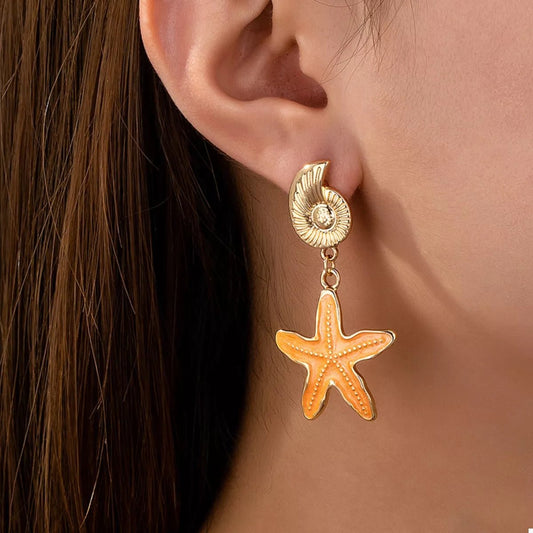 Ocean Shell Starfish Drop Earrings - NORIVE