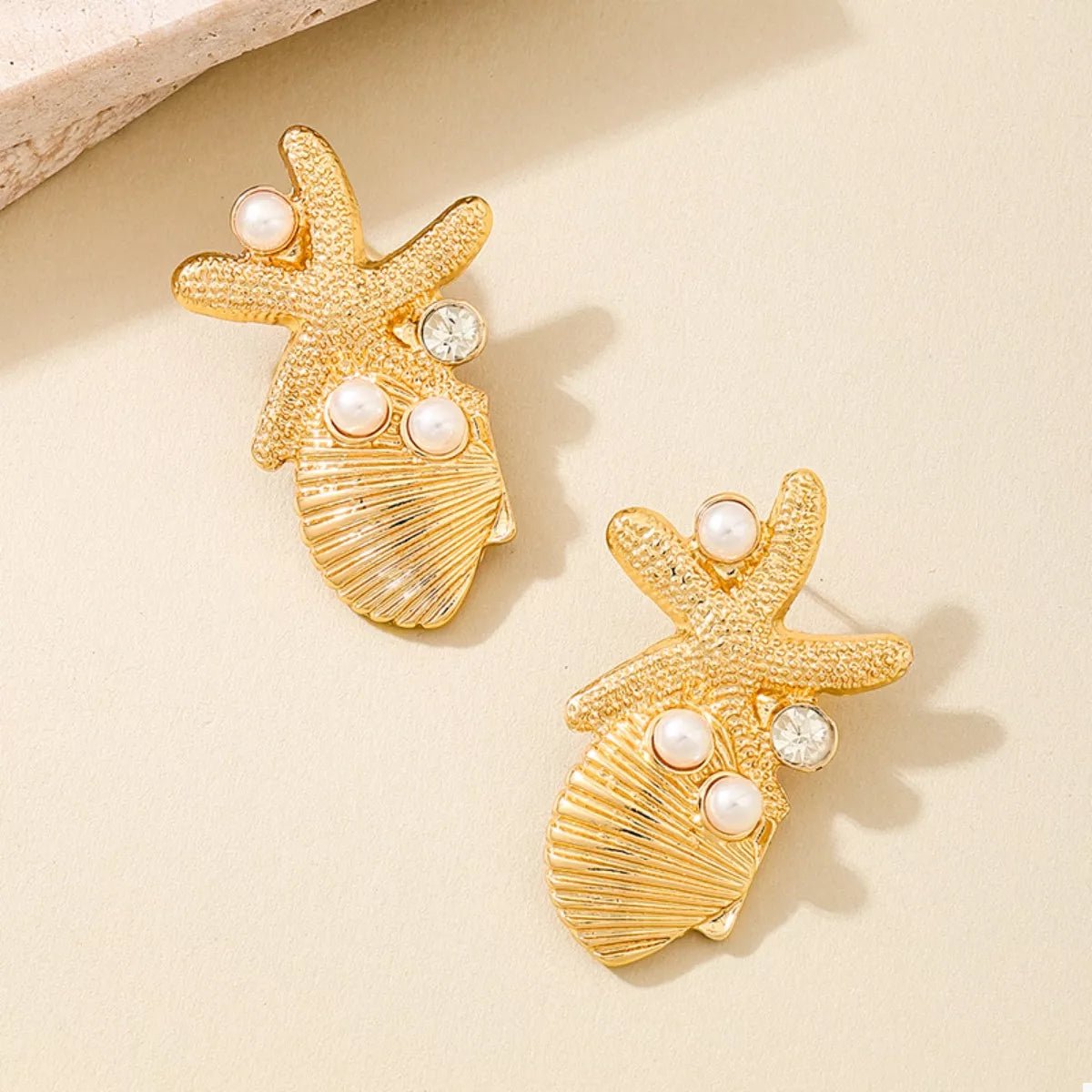 Ocean Starfish Shell Synthetic Pearl Drop Earrings - NORIVE