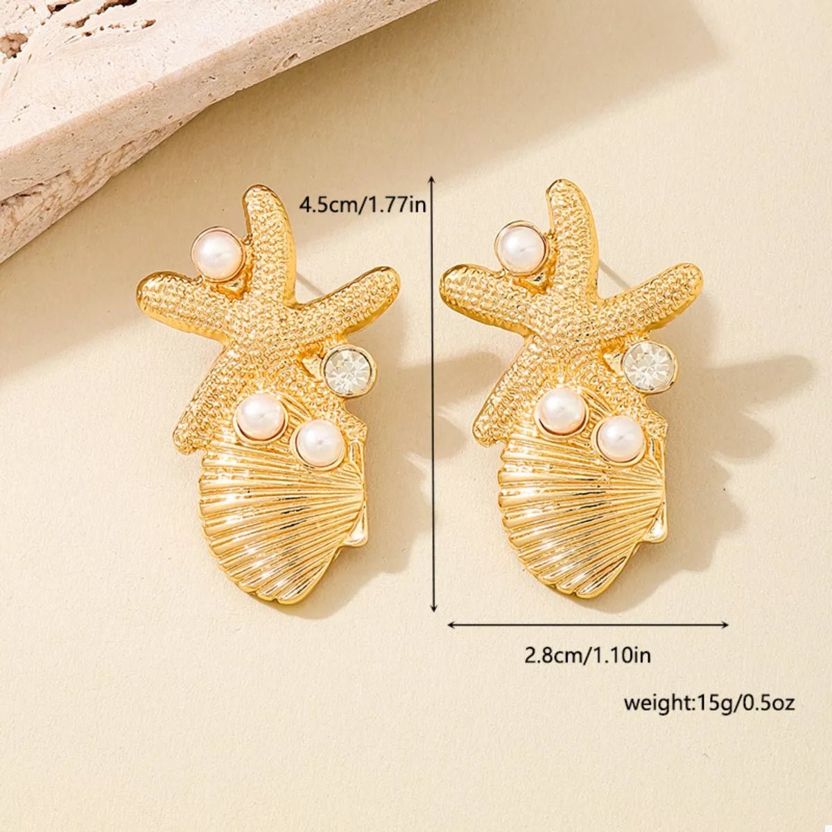 Ocean Starfish Shell Synthetic Pearl Drop Earrings - NORIVE