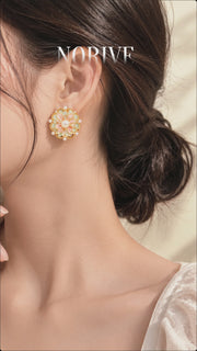 NORIVE Bloom Floral Stud Earrings – Vintage-Inspired Pastel & Pearl Filigree Statement Studs