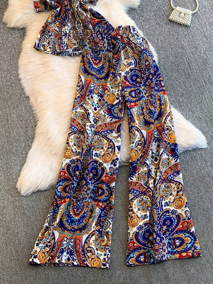 Printed Cami and Wide Leg Pants Set - NORIVE