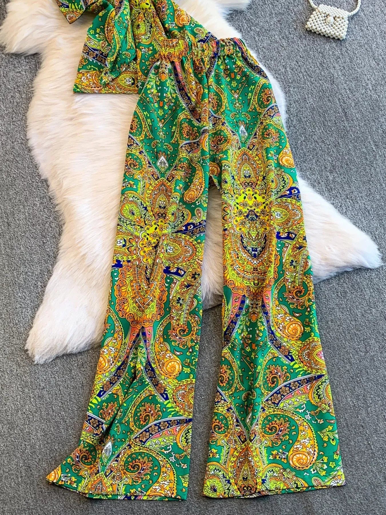 Printed Cami and Wide Leg Pants Set - NORIVE