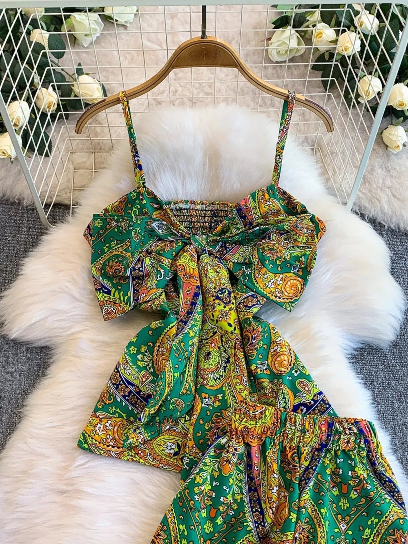 Printed Cami and Wide Leg Pants Set - NORIVE