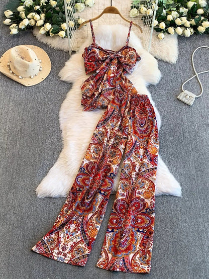 Printed Cami and Wide Leg Pants Set - NORIVE