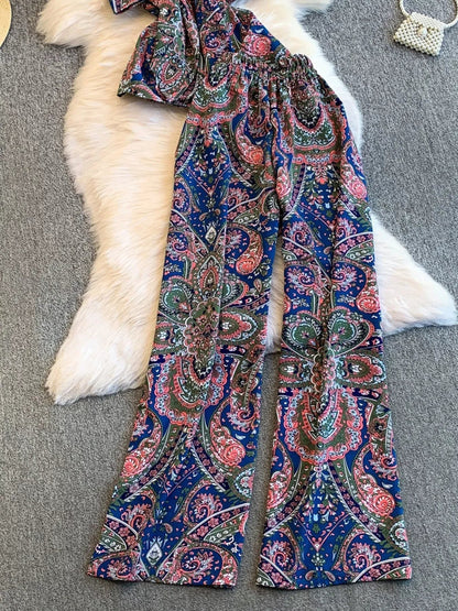 Printed Cami and Wide Leg Pants Set - NORIVE