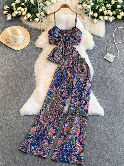 Printed Cami and Wide Leg Pants Set - NORIVE
